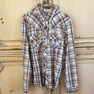 Monarchy Plaid Button-Up Shirt in Brown and Light Blue